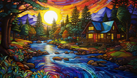 Thumbnail for Peaceful Cabin By A Stream  Diamond Painting Kits