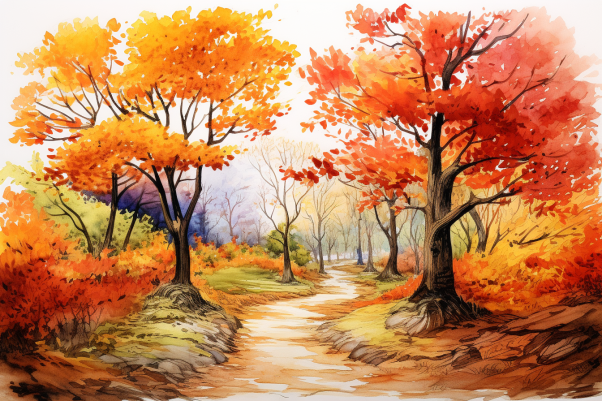 Autumn Trees With A Path – Diamond Painting
