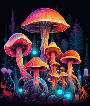 Glowing Neon Mushrooms