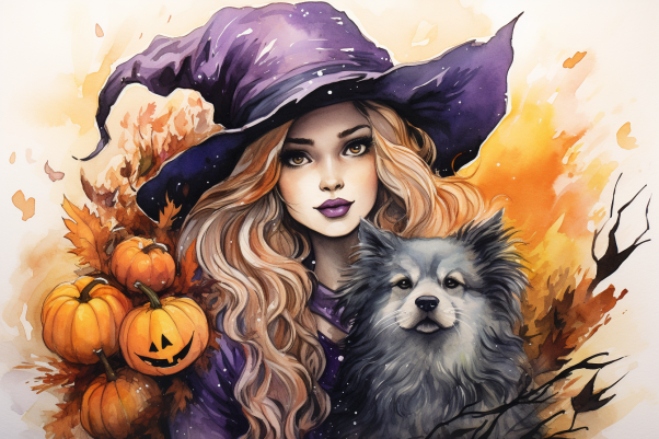 Halloween Witch With Dog