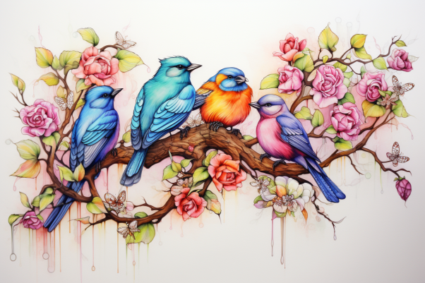 Sweet Birdies On A Branch  Diamond Painting Kits