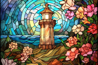 Thumbnail for Graceful Lighthouse With Roses On Stained Glass