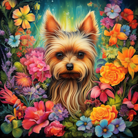 Thumbnail for Little Yorkie Amongst Vibrant Flowers