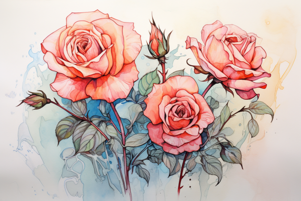 Watercolor Gentel Roses