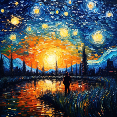 Person Watching Sunset And Starry Night Sky