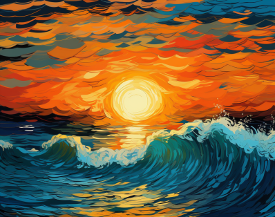 Golden Sunset Crashing Waves