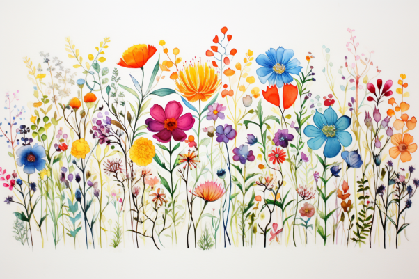 Colorful Watercolor Wildflowers  Diamond Painting Kits