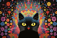 Thumbnail for Bold Black Cat And Colorful Flowers  Diamond Painting Kits