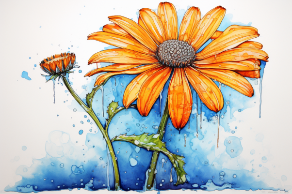 Orange Watercolor Daisy  Diamond Painting Kits