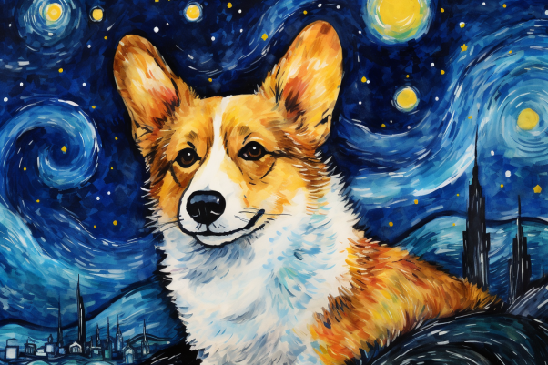 Watercolor Starry Night Corgi