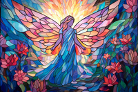 Thumbnail for Dreamy Angel On Stained Glass Among Flowers