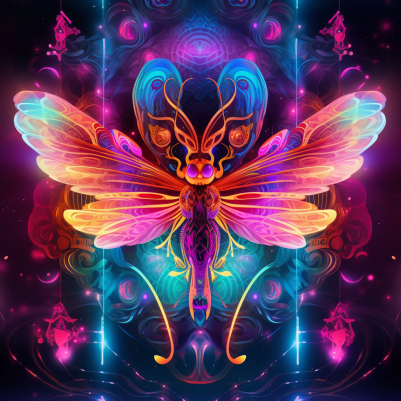 Neon Glowing Dragonfly