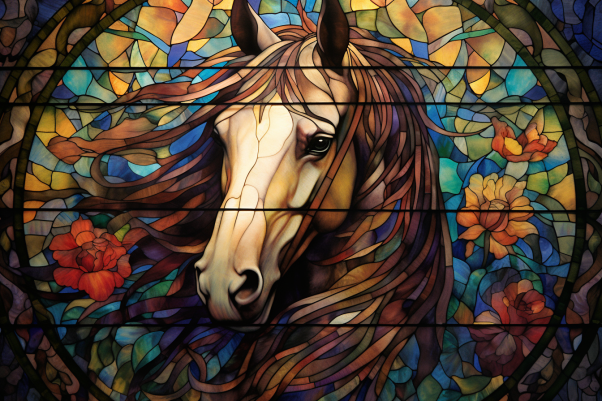 Sweet Beautiful Horse On Stained Glass