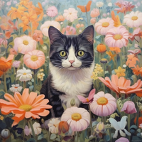 Thumbnail for Black And White Kitty And Flowers