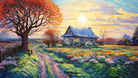 Thumbnail for Old Farmhouse In Flower Fields  Diamond Painting Kits