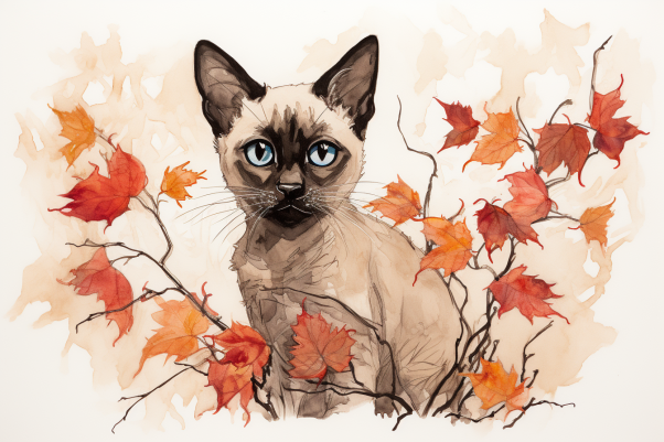 Siamese Cat In The Fall