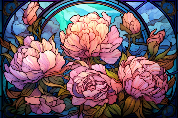 Pink Peonies On Stained Glass