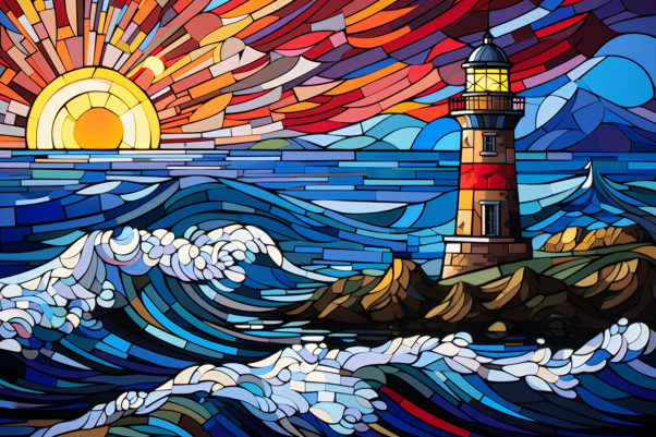 Mosaic Sunset And Lighthouse