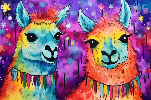 Watercolor Coloful Mexican Llamas And Stars  Diamond Painting Kits