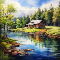 Thumbnail for Peaceful Home By A River  Diamond Painting Kits