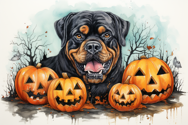 Halloween Rottweiler And Jack O Lanterns