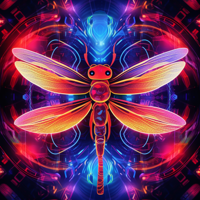 Glowing Neon Golden Dragonfly