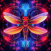 Thumbnail for Glowing Neon Golden Dragonfly