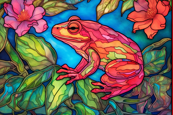 Pink Frog And Flowers