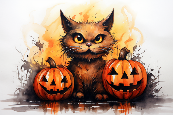 Halloween Kitty Cat And Jack O Lantern