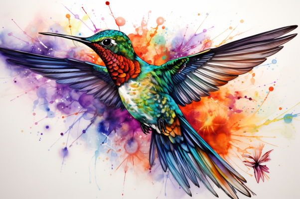 Watercolor Color Splash Hummingbird