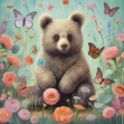 Fluffy Bear And Butterflies