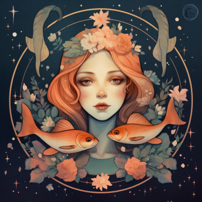 Lofi, Peaceful Pisces Fish Girl With Flowers