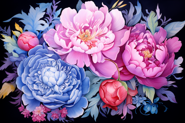 Peonies Shinning In The Dark  Diamond Painting Kits