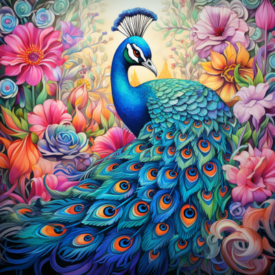 Beautiful Flowers And Peacock