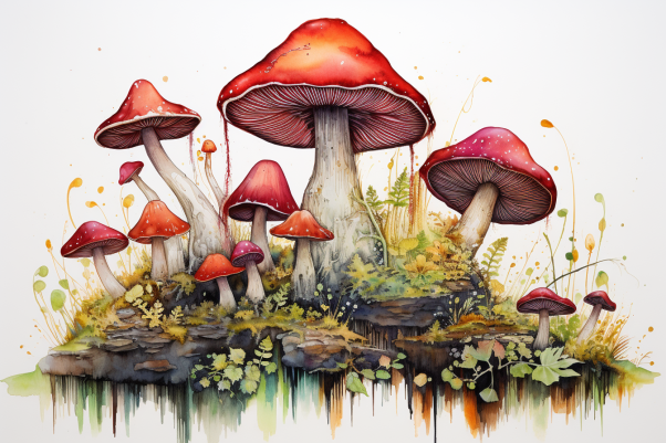 Watercolor Moody Mushrooms