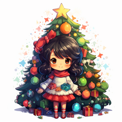 Anime Girl And Christmas Tree