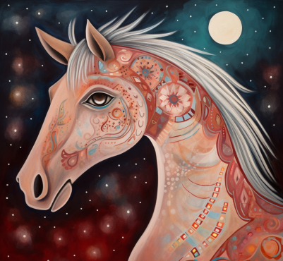 Folk Art Night Horse Diamond Painting Kit