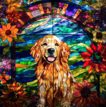 Golden Retriever In Stained Glass