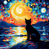 Thumbnail for Good Evening Black Kitty Diamond Painting Kit