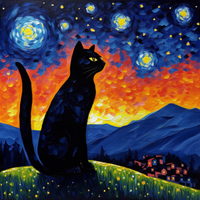 Thumbnail for Good Night Black Cat Diamond Painting Kit
