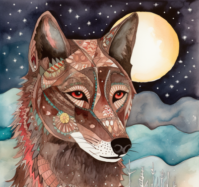Good Night Folk Art Wolf Diamond Painting Kit