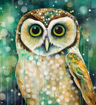 Green Eyed Owl Diamond Painting Kit