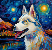 Thumbnail for Happy Husky Starry Night Diamond Painting Kit