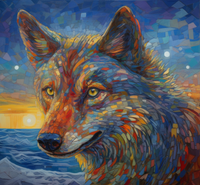 Thumbnail for Happy Wolf And Waves Diamond Painting Kit