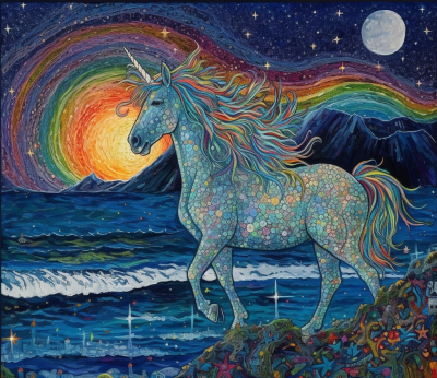 Horse With Rainbow Sunset And Moon