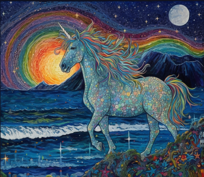 Horse With Rainbow Sunset And Moon Diamond Painting Kit