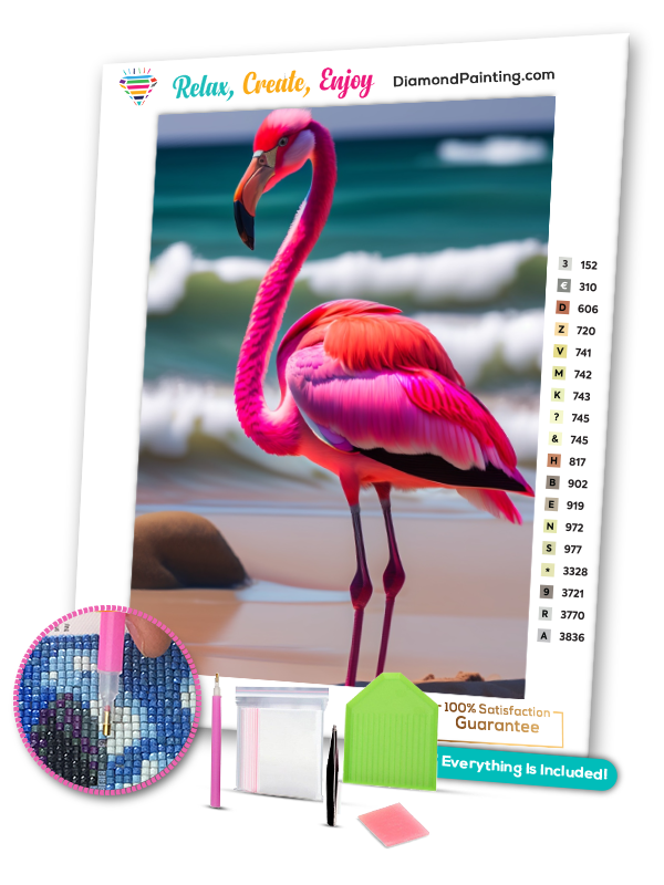 Hot Pink Flamingo And Blue Waves