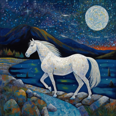 Late Night Stroll White Horse Diamond Painting Kit