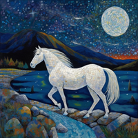 Thumbnail for Late Night Stroll White Horse Diamond Painting Kit