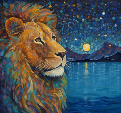 Lion And Lake At Night Diamond Painting Kit